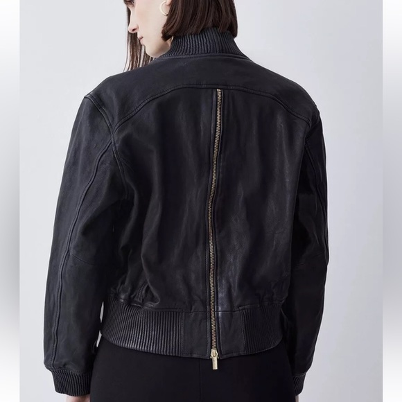 Karen Millen Vintage Washed Leather Bomber Jacket New With Tags Sold Out Online - Picture 6 of 6